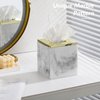 Luxspire Marble Tissue Box Cover, Square Tissue Box Holder with Golden Lid, Resin Modern Tissue Holder, Napkin Dispenser for Bathroom Vanity Countertop, Night Stands, Marble White + Gold