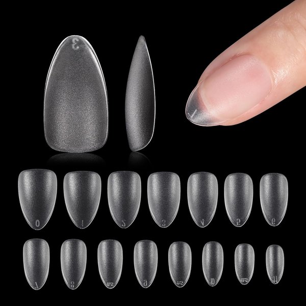 GAOY Extra Short Almond Fake Nail Tips, 360Pcs Matte Soft Gel X Nail Tips, 15 Sizes Full Cover Acrylic False Press on Nails Tips, Nail Extension Tips