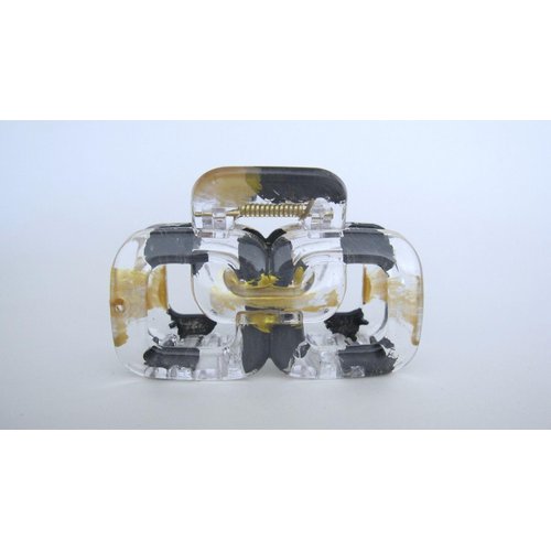 Generic Clear transparent gray and gold rectangle square knot hair claw clip