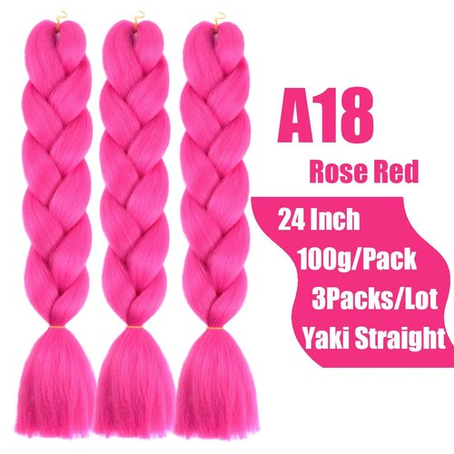 DOREN Jumbo Braiding Hair Extensions for Black Women Synthetic Crochet Braids Hair DIY Box Braids 100g/pc 3Packs/Lot(24Inch, A18 Rose Red)