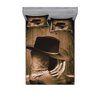 Ambesonne Western Fitted Sheet & Pillow Sham Set, Wild West Themed Cowboy Hat and Old Ranching Rope on Wooden Display Rodeo Cowboy Style, Decorative Printed 3 Piece Bedding Decor Set, Queen, Brown
