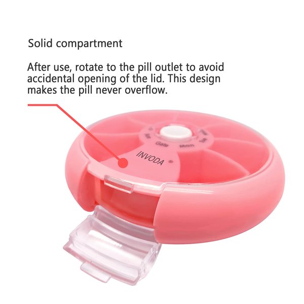 Pill Case 2 Pack Travel Daily Pill Organizer Round Portable Pill Container 7 Day Vitamins Fish Oils Supplements Pill Box (Pink+Green)