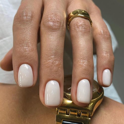 24 Pcs White Press on Nails Short Square - SHANRUN Summer Fake Nails Press ons Nail Art French Tip Glue on Nails Full Cover Artificial Acrylic False Nails Glossy Design Stick on Nails Kit for Women