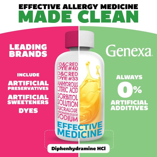Genexa Kids Allergy Medicine | Clean Allergy Relief for Children | Diphenhydramine 4 fl oz | Treats Runny Nose, Sneezing & Itching | Vegan & Non-GMO | Organic Agave Syrup Flavor | Ages 6+