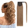 Ponytail Extensions Human Hair Long Straight Ponytail Hair Extensions with Magic Paste Wrap Around Clip in Ponytail Extensions Real Human Hair,20inch #6 Light Brown,95g