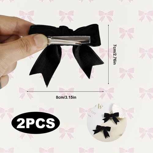 2pcs Velvet Hair Bows Clip, 3.15in Bowknot Hair Barrette Alligator Bows Knot Hair Clips Handmade Vintage Hairpins Hair Accessory for Women Girls Gifts (Black)