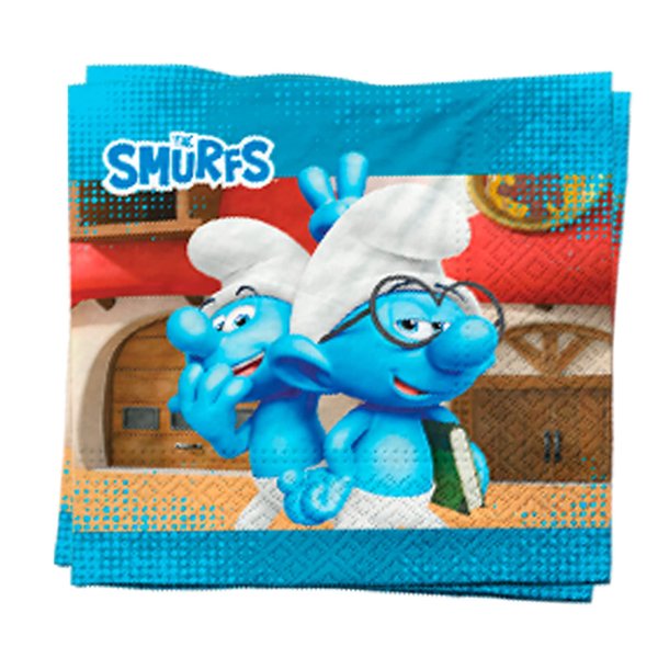 Party Factory `Smurfs' 20 paper napkins, 12.9x12.9 inch, colorful, 3-ply, disposable napkins for kids birthday or theme party