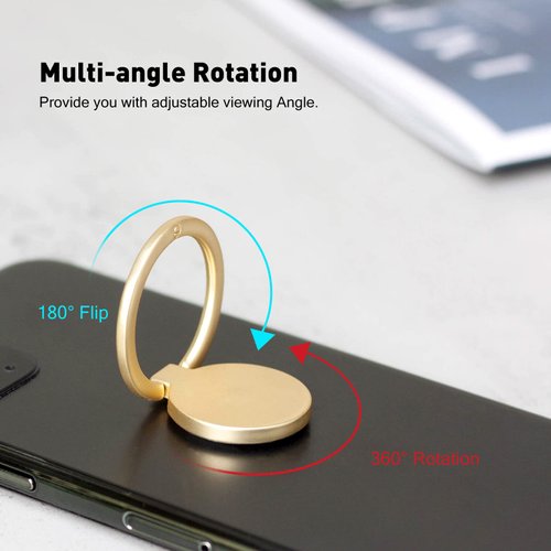 [2 Pack] Small Round Matte Finish Cell Phone Ring Holder Stand,360 Degree Rotation and 180 Degree Adjustable Finger Ring Kickstand with Frosted Metal Phone Grip (Gold)