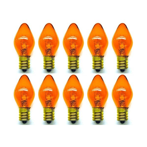 CEC Industries #7C7/TA/120V (Amber) Bulbs, 120 V, 7 W, E12 Base, C-7 Shape (Box of 10)