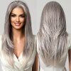 testar 13×6 HD Lace Front Wig Long Gray Wigs for Women 22 Inch Silver Ombre Wig Straight Natural Layered Hair Glueless Wig Synthetic Lace Front Wigs Middle Part Halloween/Party/Daily Use (Hand Tied)