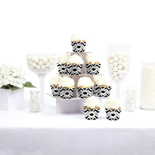 Big Dot of Happiness Silver Graduation Party Decorations - Party Cupcake Wrappers - Set of 12