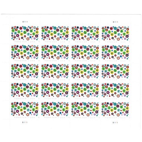 USPS Let's Celebrate Forever Stamps - Sheet of 20 Postage Stamps