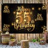 Happy 55th Birthday Backdrop Banner Step and Repeat 55 Years Old Background Decorations for Women Men Her Him Photography Party Supplies Glitter Black Gold