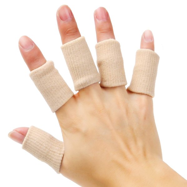 Senkary 20 Pieces Finger Protector Sleeves Elastic Thumb Compression Sleeve Finger Splint Wrap Brace for Arthritis Pain Relief, Trigger Finger, Sports (Beige)