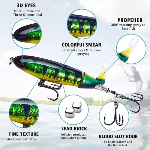 HENGJIA Fishing Lures for Bass, Whopper Lure Plopper Lures Kit for Bass Trout, Bass Topwater Lures with Floating Rotating Tail for Freshwater Saltwater