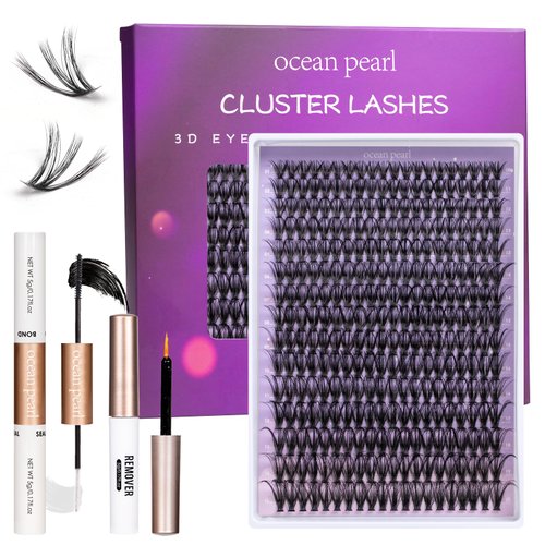 Ocean Pearl Lash Clusters 10-20mm 40D 300PCS Lash Clusters Kit DIY Lash Extension Kit Individual Lashes Natural Lashes Fluffy Eyelashes Eyelash Extension Kit with Lash Bond+Seal+Remover+Tweezer-40D