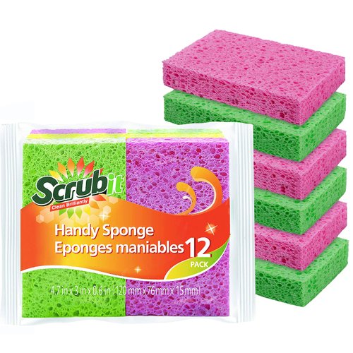 SCRUBIT Cleaning Scrub Sponges - Non-Scratch Kitchen sponges for Dishes -12 Pack Dishwashing Sponge - Assorted Colors