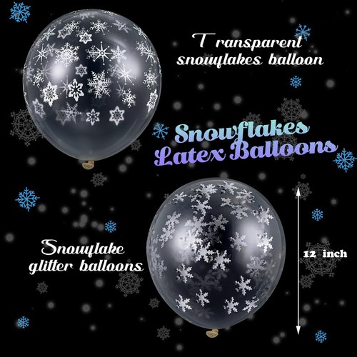 Skylety 36 Pieces Winter Clear Snowflake Balloons Transparent Snowflakes Balloon Glitter Confetti Balloon 12 Inch Snowflake Latex Balloons Wonderland Decorations for Christmas Birthday Party