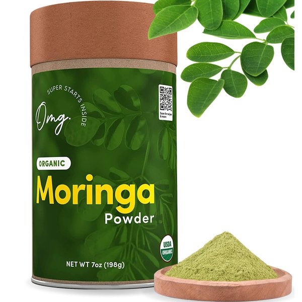 OMG! Superfoods Pure and Organic Moringa Powder - USDA Certified Moringa Oleifera, Great Source of Calcium, Iron, Vitamins A & E - 7 Oz (1 Pack)