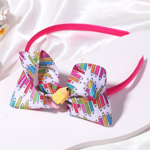 FULANSI Back to School Headband Big Bow Pencil Hair Bands Cute School Hair Accessories for Women Girls Pink Bows Hair Hoop Teachers Toddler Student Back To School Outfits Party Supplies