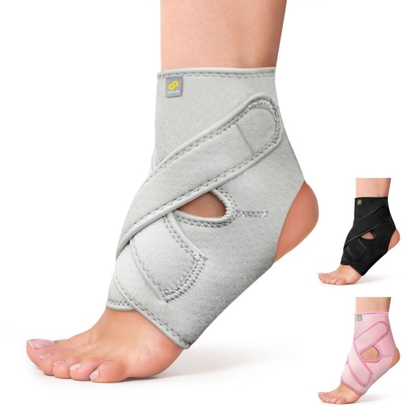 Bracoo Ankle Support Brace For Men & Women, Adjustable Compression Sleeve Strap Wrap, Sprain, Arthritis, Pain Relief, Sports Injuries and Recovery, Breathable Neoprene Brace, FS10 (Gray, S/M)