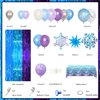 MEHOFOND Snow Birthday Party Supplies, Winter Wonderland Balloon Garland Arch Kit Blue Purple Foil Curtain Snowflake Tablecloth Snowflake Foil Balloons Winter Baby Girl Birthday Party Decorations