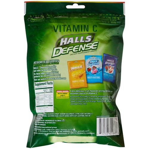 Halls Vitamin C Defense Supplement Drop Economy Pack-Assorted Citrus-80 pc