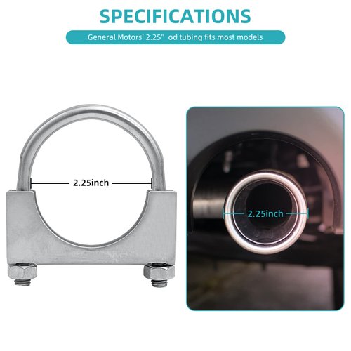 PALOZO 2-1/4 inch Heavy Duty U-Bolt Exhaust Clamp for 2.25" OD Exhaust Tail Pipe Diameter, Stainless Steel Muffler U-Bolt Clamps, Pack of 2