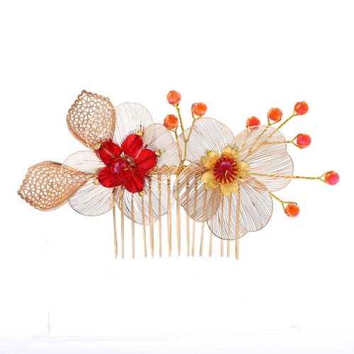Foryysa Bridal Wedding Hair Comb for Women Gold Flower Combs Rhinestone Vine Hairpiece Elegant Vintage Handmade Birthday Accessory Girls