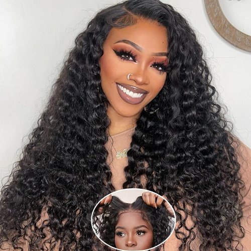 Wear and Go Glueless Wigs Human Hair Pre Plucked Pre Cut Deep Wave Lace Front Wigs Human Hair 6X5 HD Lace Closure Wig Human Hair for Black Women 180% Density Brazilian Ready to Go Wig Bleached Knots
