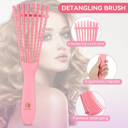 O BRUSHZOO Hair Brush Set with Detangling Brush, Rat Tail Comb, Teasing Trush, Edge Brush (Pink, Curly Hair, Unisex)