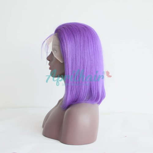 Aprilhair Pre-plucked Purple Bob Lace Front Wigs Glueless 130% Density Short Cut Straight Brazilian Virgin Human Hair With Baby Hair Full And Thick (12 inch)