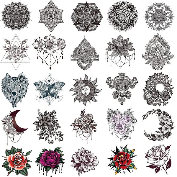 Ooopsi 40 Pieces Black Henna Temporary Tattoo Stickers for Women Girls - Lace Indian Mehndi Body Tattoo Sticker for Adults for Arm Leg Hand