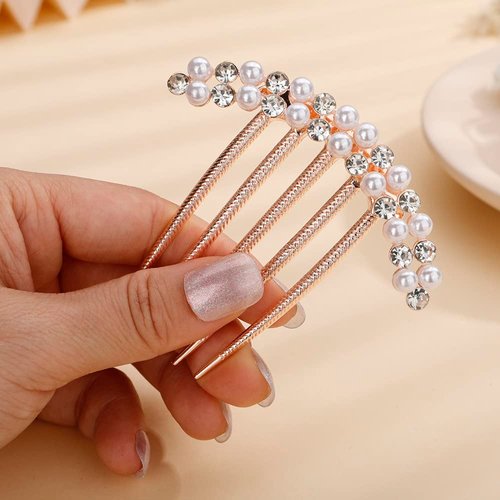 Jumwrit Wedding Crystal Hair Comb Rose Gold Rhinestone Pearl Hair Side Comb Vintage Bride Bridesmaid Headpiece Hair Clip Comb Decorative Bridal Hair Jewelry for Women Girls(Style 3)