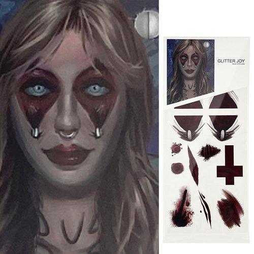 mdgfge 4 Sheets Halloween Scary Face Temporary Tattoos, Witch Zombie Makeup Kit for Women Men Halloween Day of the Dead Cosplay Party Skull Clown Face Stickers Decoration Supplies