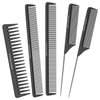 Salon Styling Combs | 5 Piece | Professional Black Carbon Fiber Hair Combs | Detangling Comb | Rat Tail Comb | Teasing Comb | Salon Grade Combo Comb Set for Men and Women by Bardeau Essentials