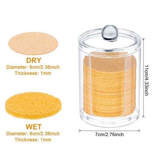 Geiserailie 50 Pieces Compressed Natural Facial Sponges Round Soft Face Exfoliator Cleansing Sponge Reusable Cosmetic Sponge with Clear Plastic Sponge Storage Jar, Makeup Removal (Yellow)