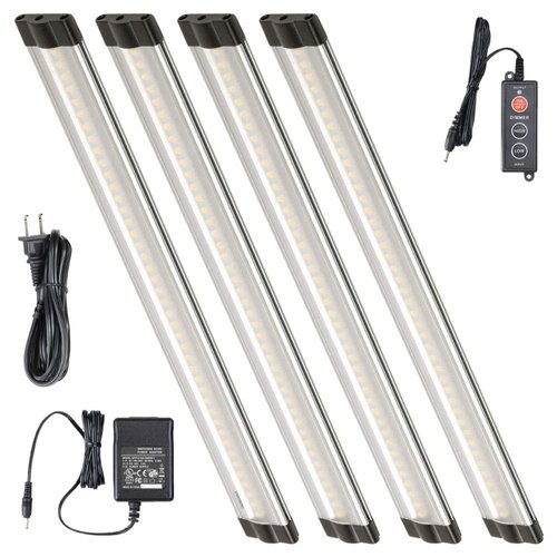 Lightkiwi X8402 Dimmable LED Under Cabinet Lighting 4 Panel Kit, 12 Inches Each, Cool White (6000K), 12 Watt, 24VDC, Dimmer Switch & All Accessories Included, Low Profile, Aluminum Body, UL Listed
