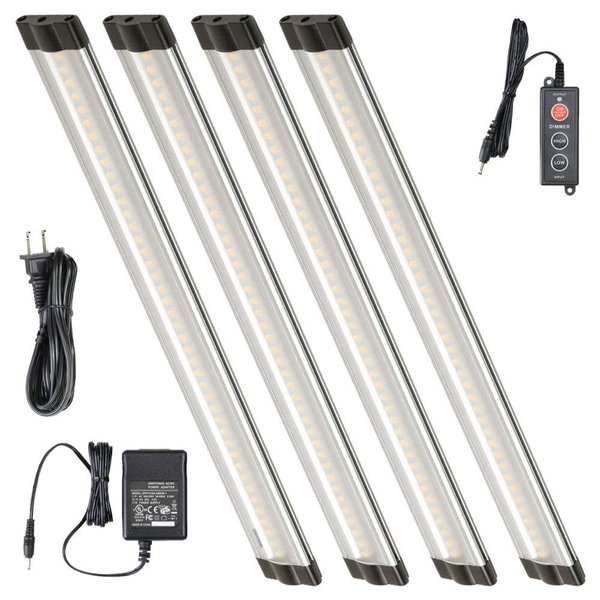Lightkiwi X8402 Dimmable LED Under Cabinet Lighting 4 Panel Kit, 12 Inches Each, Cool White (6000K), 12 Watt, 24VDC, Dimmer Switch & All Accessories Included, Low Profile, Aluminum Body, UL Listed