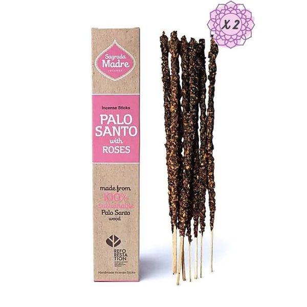 Sagrada Madre Palo Santo Incense Sticks - Natural Smudge Sticks for Cleansing, Meditation, Relaxation - Vegan, Slow-Burning, Low Smoke - Handmade in Argentina - 9”, 16 Pieces, Rose Scent.