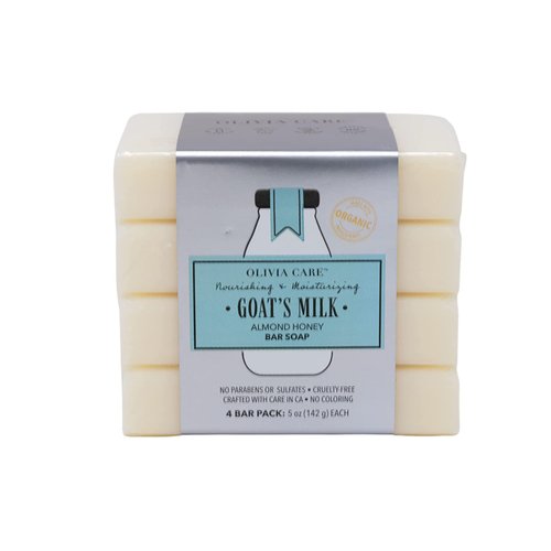 Olivia Care Goat's Milk Organic Bar Soap 4 Pack of 5 oz Bars Made in the USA (Almond Honey)