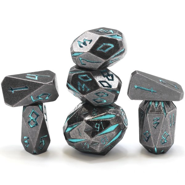 FONVGOGO Dungeons and Dragon Dice of 7, Metal Dice Set D&D Polyhedral DND Dice Set with Cardboard Box Unique Cool Stonehenge Theme RPG Dice for Role Playing Games Gifts (Blue)