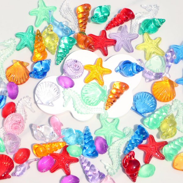 Crrezhai Marine Animal Resin Miniature Dollhouse Decor Mix 50 pcs Accessories Sea Star Seahorse Shell Dolphin Party Figures Set Vase Fillers