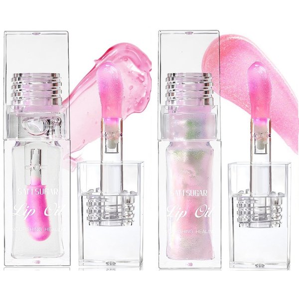 2 Pcs Magic Color Changing Lip Oil, Long Lasting Moisturizing Lip CareNon-Sticky Fresh Texture Glimmer Lip Glow Oil. (Magic Color Changing & Pearlescent Color Changing)