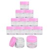 Beauticom High-Graded Quality 7 Grams/7 ML (Quantity: 12 Packs) Thick Wall Clear Plastic LEAK-PROOF Jars Container with PINK Lids for Cosmetic, Lip Balm, Lip Gloss, Creams, Lotions, Liquids