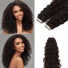 Hair Extensions Tape in Human Hair Jerry Curly Double Sided Strong Tape Brazilian Virgin Hair Darkest Brown Thick End Curly Tape Hair Extensions Black People 20inch #2 20pcs 50grams
