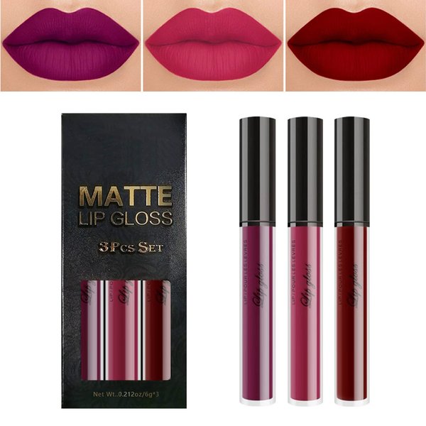 WYBLZPXZ 3Pcs Dark Red Black Purple Blue Matte Liquid Lipstick Sets,Matte Lipstick Lip Stain Long Lasting Waterproof Non-stick Cup Smudge Proof DNM Matte Lip Stick GLoss Makeup Set for Women（E