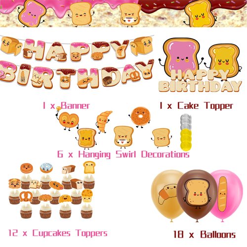 Bread Party Decortions Toast Bread Birthday Party Supplies With Bread Birthday Banner Hanging Swirls Cake Topper Cupcake Toppers Balloons for Bread Birthday Party Home Decor