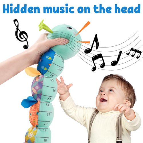 LIGHTDESIRE Baby Toys Musical Caterpillar,Infant Toys Stuffed Animal Toys with Ruler Design and Ring Bell,Baby Teething Toys for Tummy Time Newborn Boys Girls 0 3 6 12 Months(Blue)