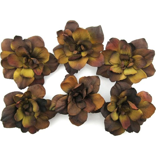 6 pc Lot Brown Apple Blossom Silk Flower Hair Clips